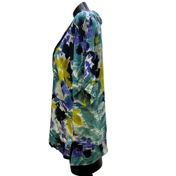 NWT St. John Silk & Lycra Blouse Teal Purple Abstract Print L - Picture 4 of 6